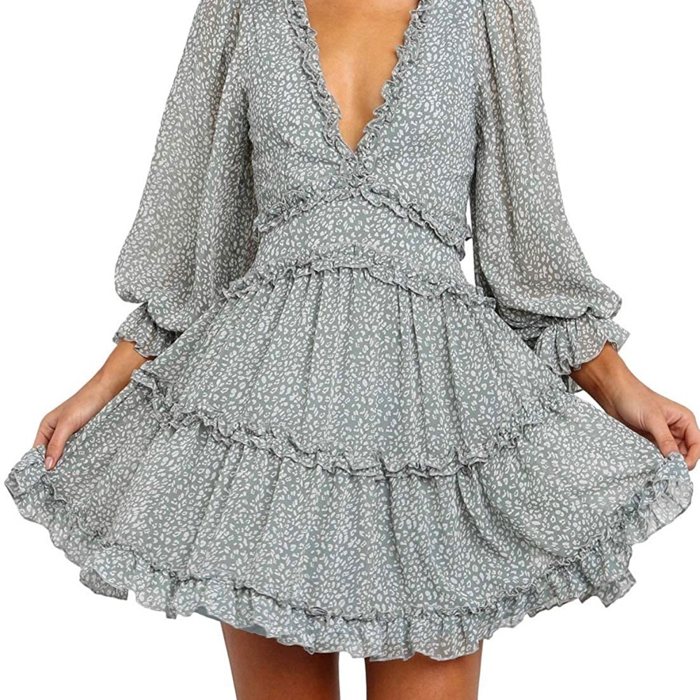 Long Sleeve Ruffle Backless Dress
